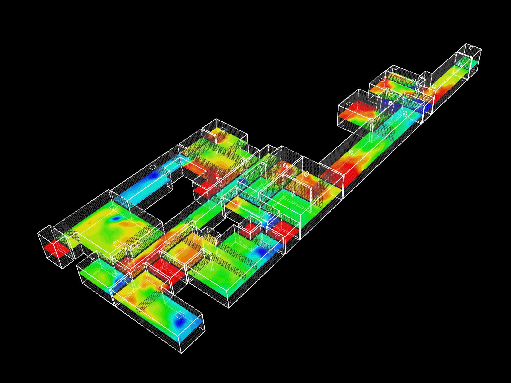 Multi-Compartment Basement Smoke Clearance System. This project involved a detailed Computational Fluid Dynamics assessment of a basement smoke‑clearance system serving a series of enclosed ancillary spaces.